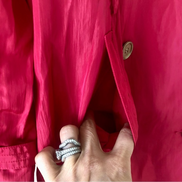 Chico’s Black Label Fuchsia Trench Coat Size Large 12 - Picture 6 of 10